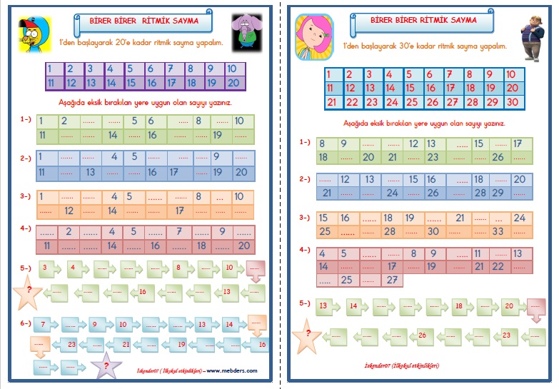 1.Sınıf Matematik Birer Birer Ritmik Sayma Çalışması   (4  Sayfa)