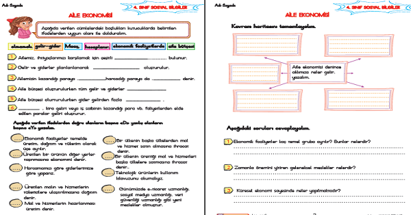 4. Sınıf Sosyal Bilgiler Ailemizin Ekonomisi Etkinlik Çalışması