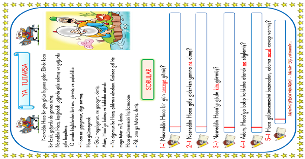 1. Sınıf Türkçe Okuma Anlama (Ya Tutarsa) Metni