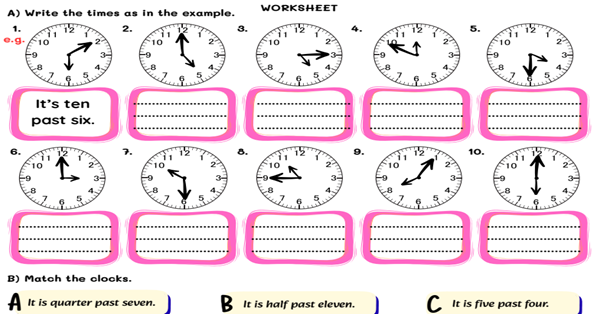 4.Sınıf 5.Ünite My Day Saatler Çalışma Kağıdı