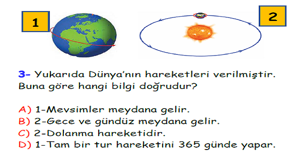 4.Sınıf Fen Bilimleri Yer Kabuğu ve Dünyamızın Hareketleri Yaprak Testi-1