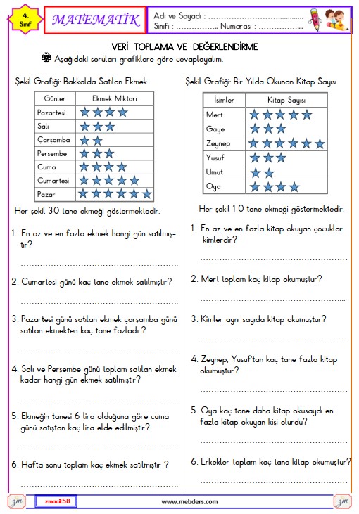 4. Sınıf Matematik Veri Toplama ve Değerlendirme Etkinliği 3