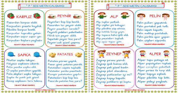 1. Sınıf İlk Okuma Yazma P-p Sesi Metin Okuma Çalışması