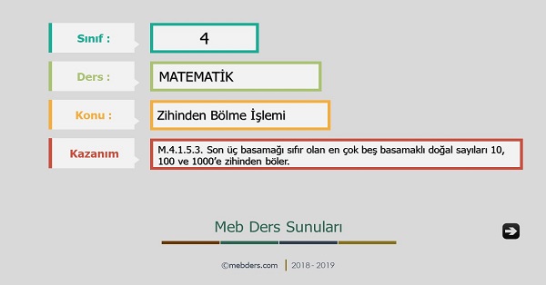 4.Sınıf Matematik Zihinden Bölme İşlemi Sunusu