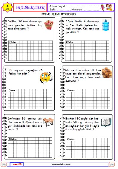 3. Sınıf Matematik Bölme İşlemi Problemleri Etkinliği 2
