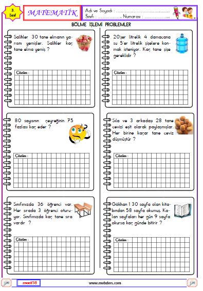 3. Sınıf Matematik Bölme İşlemi Problemleri Etkinliği 2