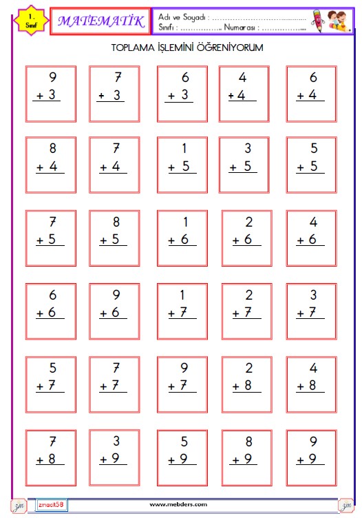 1. Sınıf Matematik Toplama İşlemi Etkinliği 11