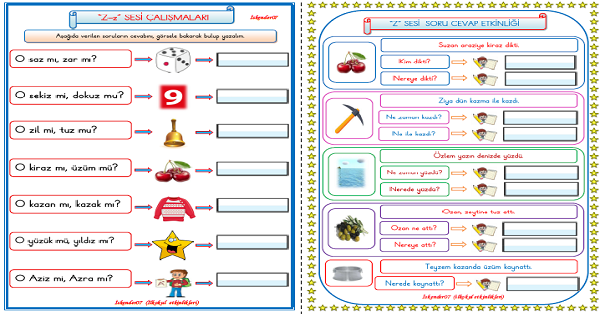 1. Sınıf İlk Okuma Yazma Z Sesi Soru Cevap ve Mi-Mü Etkinliği