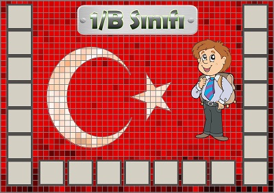 Model 54, 1B şubesi için Türk bayraklı fotoğraf eklemeli kapı süslemesi - 21 öğrencilik