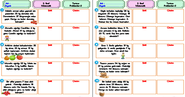 2.Sınıf Matematik Tartma Problemler-2