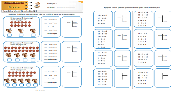 2.Sınıf Matematik Bölme İşlemini Öğrenelim Etkinliği 5
