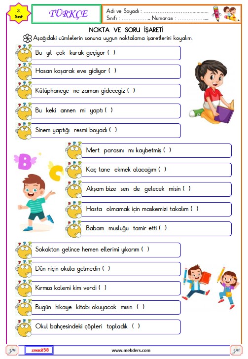 3. Sınıf Türkçe Nokta ve Soru İşareti Etkinliği
