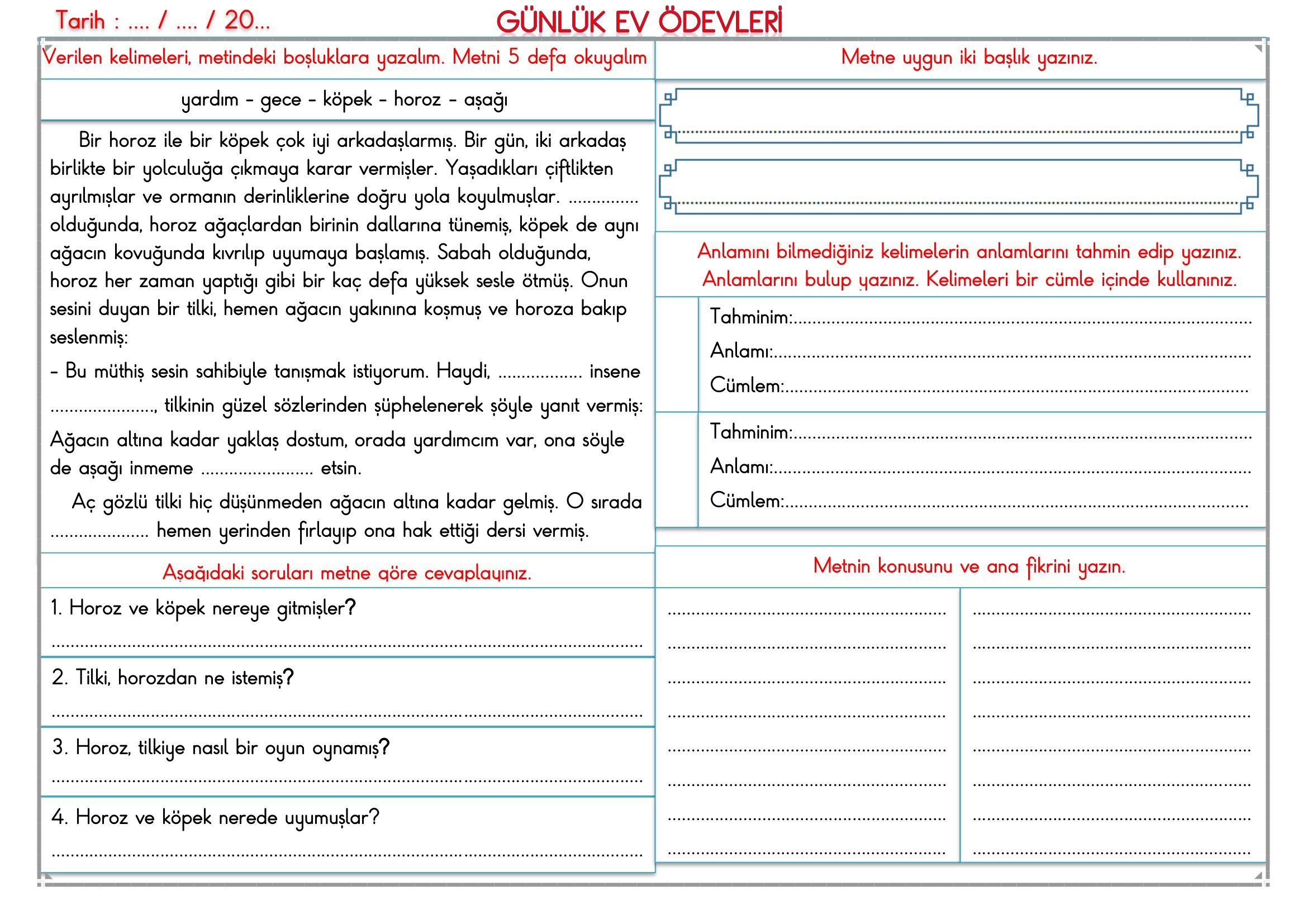2.Sınıf - 02 Haziran 2026 Günlük Ev Ödevleri