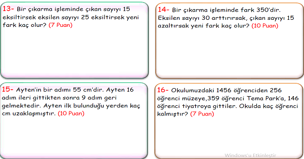 4.Sınıf Matematik Çıkarma İşlemi Problemler-2