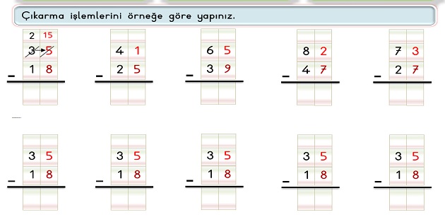 2.Sınıf Matematik Çıkarma İşlemi-Onluk Bozarak Çıkarma İşlemi Etkinliği-3