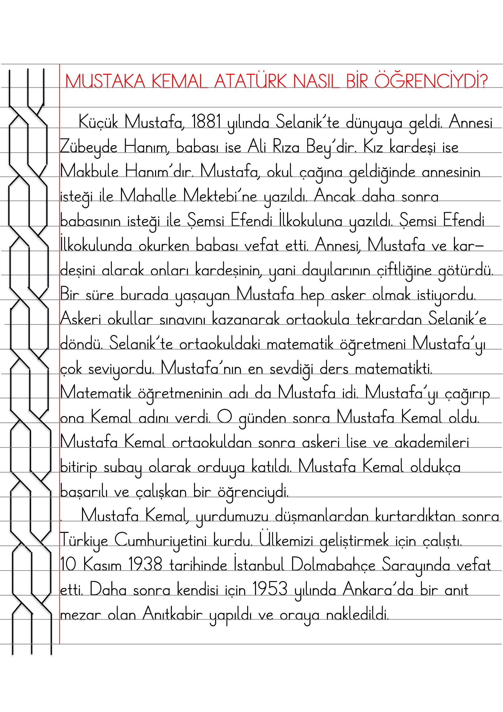 2.Sınıf - Hayat Bilgisi Atatürk Nasıl Bir Öğrenciydi Defter Özeti