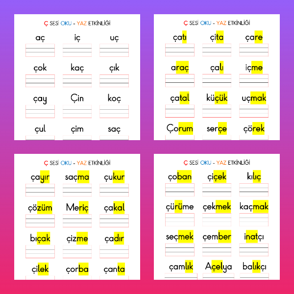 1. Sınıf İlkokuma Yazma - Ç Sesi Kelime Oku Yaz Etkinliği