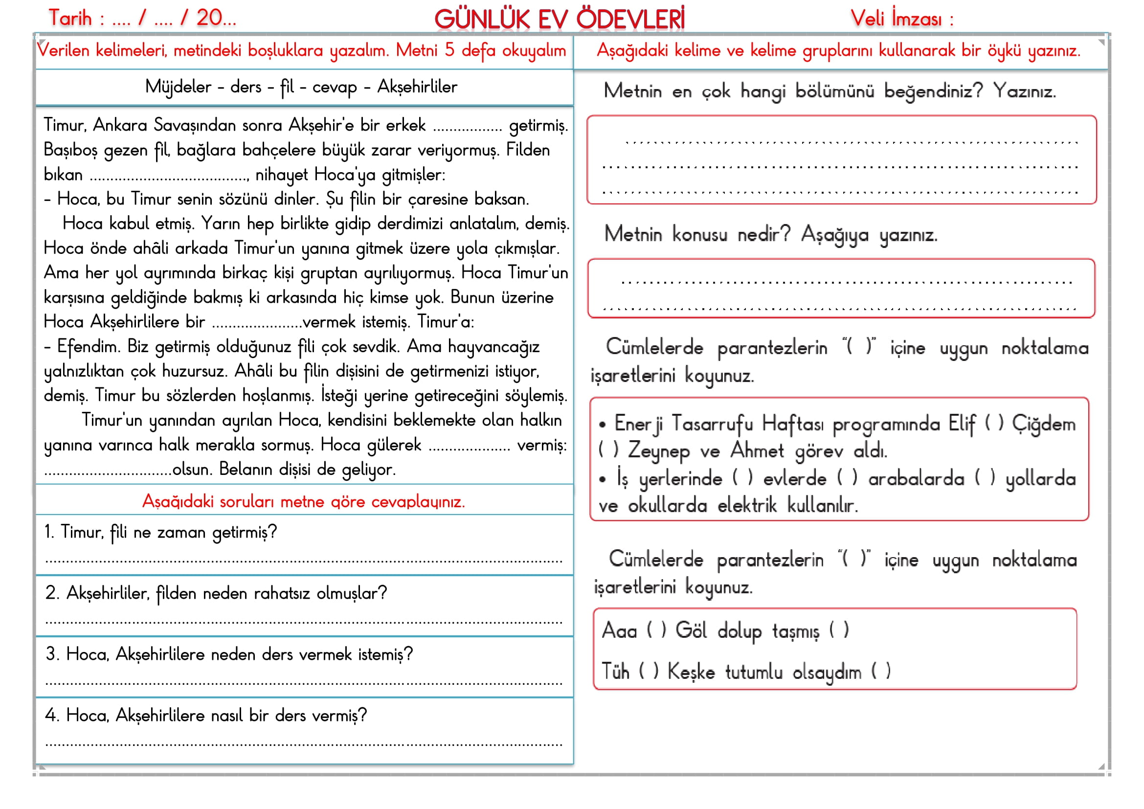 2.Sınıf - 22 Aralık 2025 Günlük Ev Ödevleri