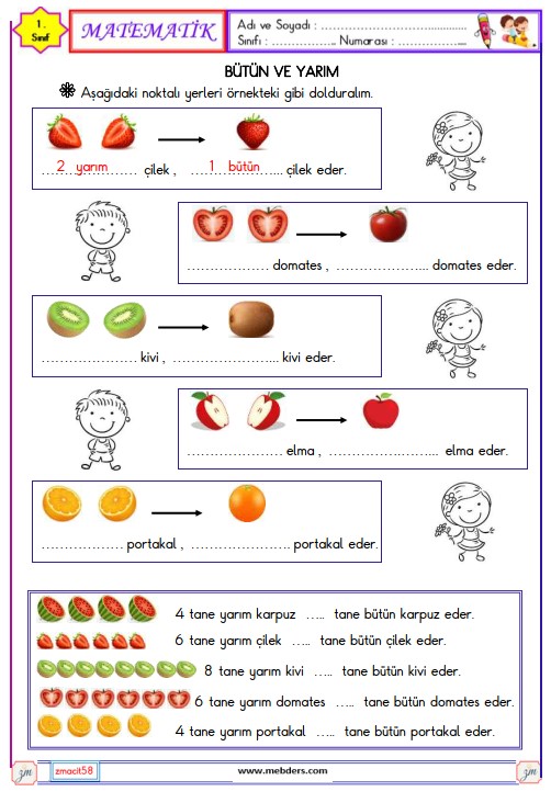 1. Sınıf Matematik Bütün ve Yarım Etkinliği 6