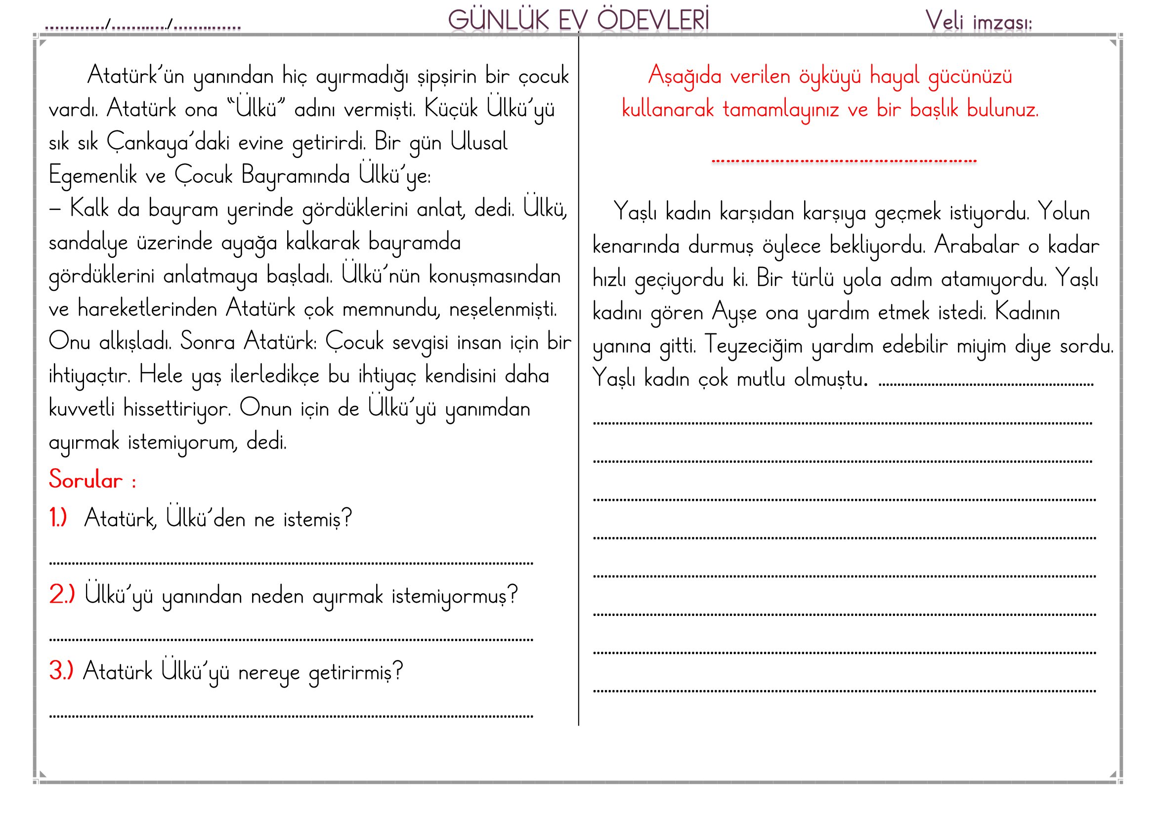 1.Sınıf - 20 Şubat 2026 Günlük Ev Ödevleri