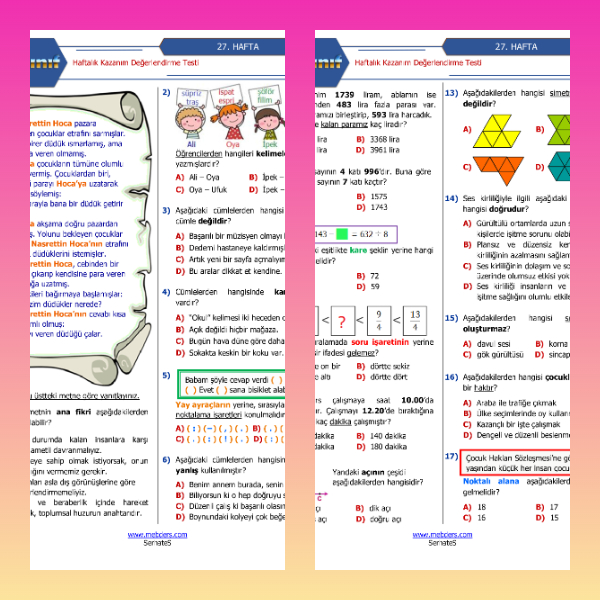 4. Sınıf Haftalık Değerlendirme Testi - 27. Hafta