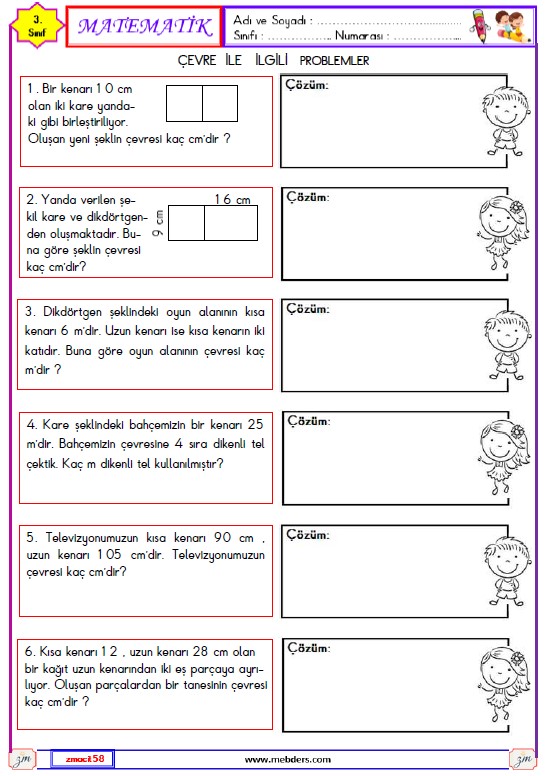3. Sınıf Matematik Çevre İle İlglili Problemler Etkinliği 2
