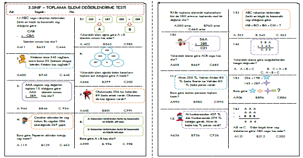 3.Sınıf - Matematik Toplama İşlemi Testi