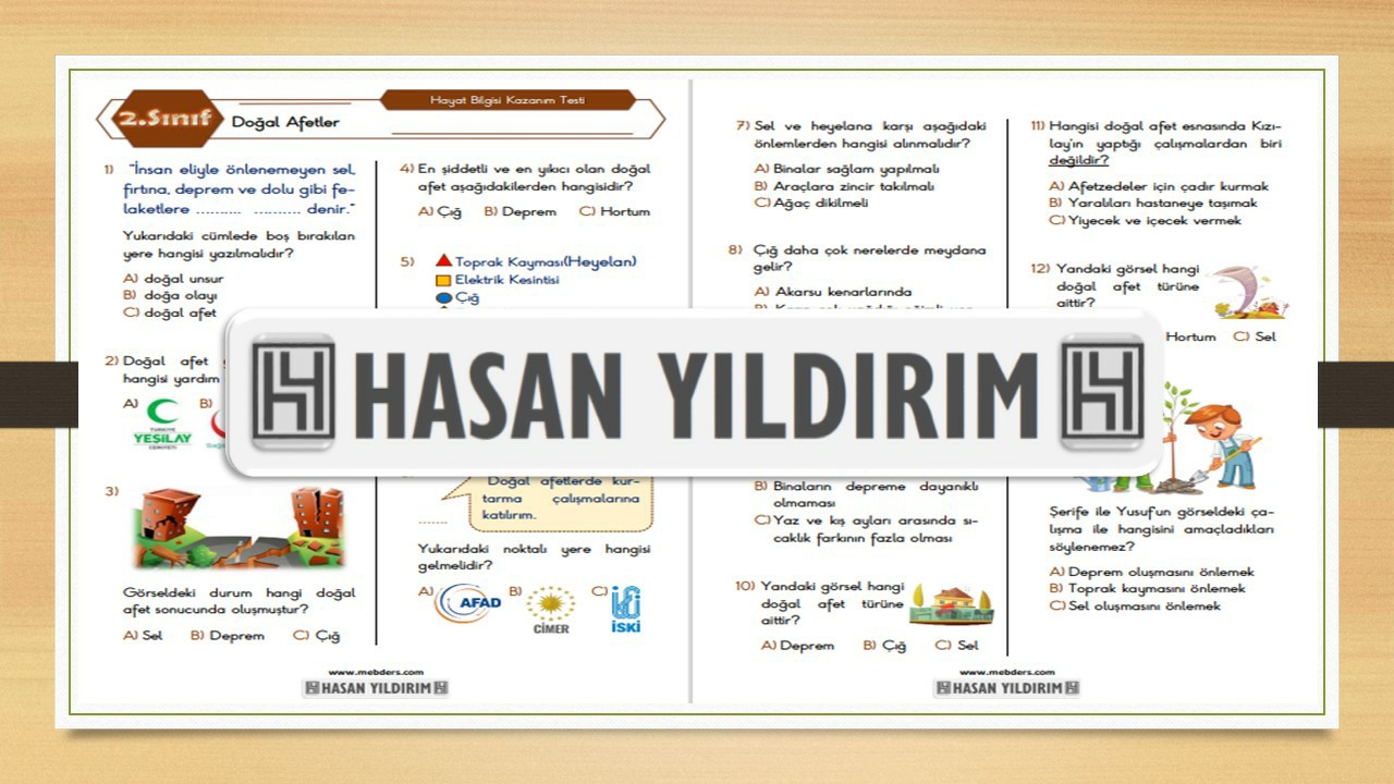 2.Sınıf Bilgisi Doğal Afetler Testi