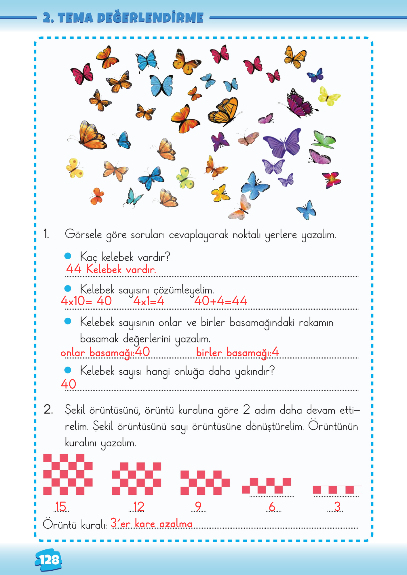 2. Sınıf Matematik Meb Yayınları 2. Tema Değerlendirmesi Cevapları