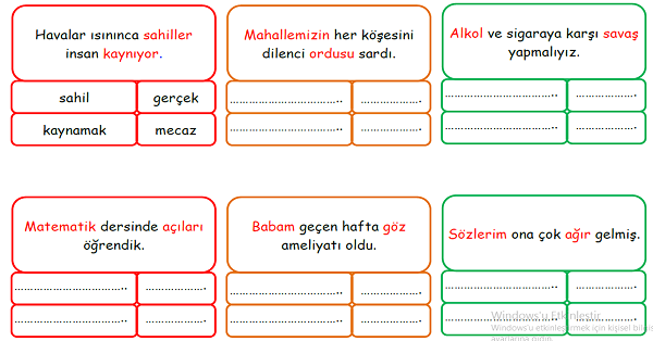 4.Sınıf Türkçe Gerçek-Mecaz-Terim Anlamı-2