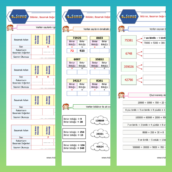 4. Sınıf Matematik - Basamak, Basamak Değeri, Bölükler ve Çözümleme Etkinlikleri