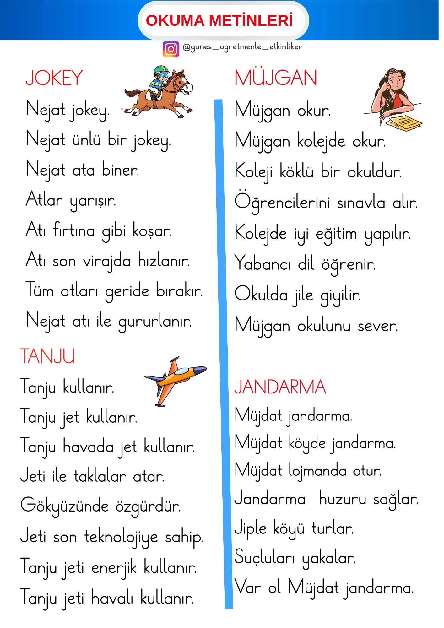 1.Sınıf J Sesi Metinleri