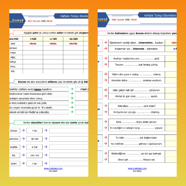 4. Sınıf Türkçe - Adın Durum (Hâl) Ekleri Etkinliği