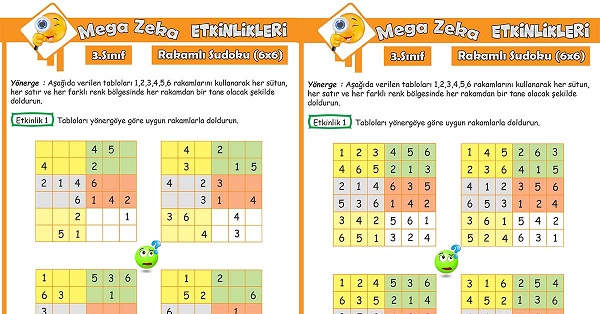 3.Sınıf Mega Zeka Etkinliği - Rakamlı Sudoku