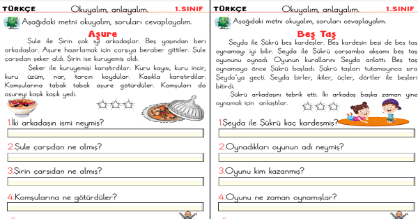 1. Sınıf İlk Okuma Yazma Ş Sesi Okuma Anlama Etkinliği