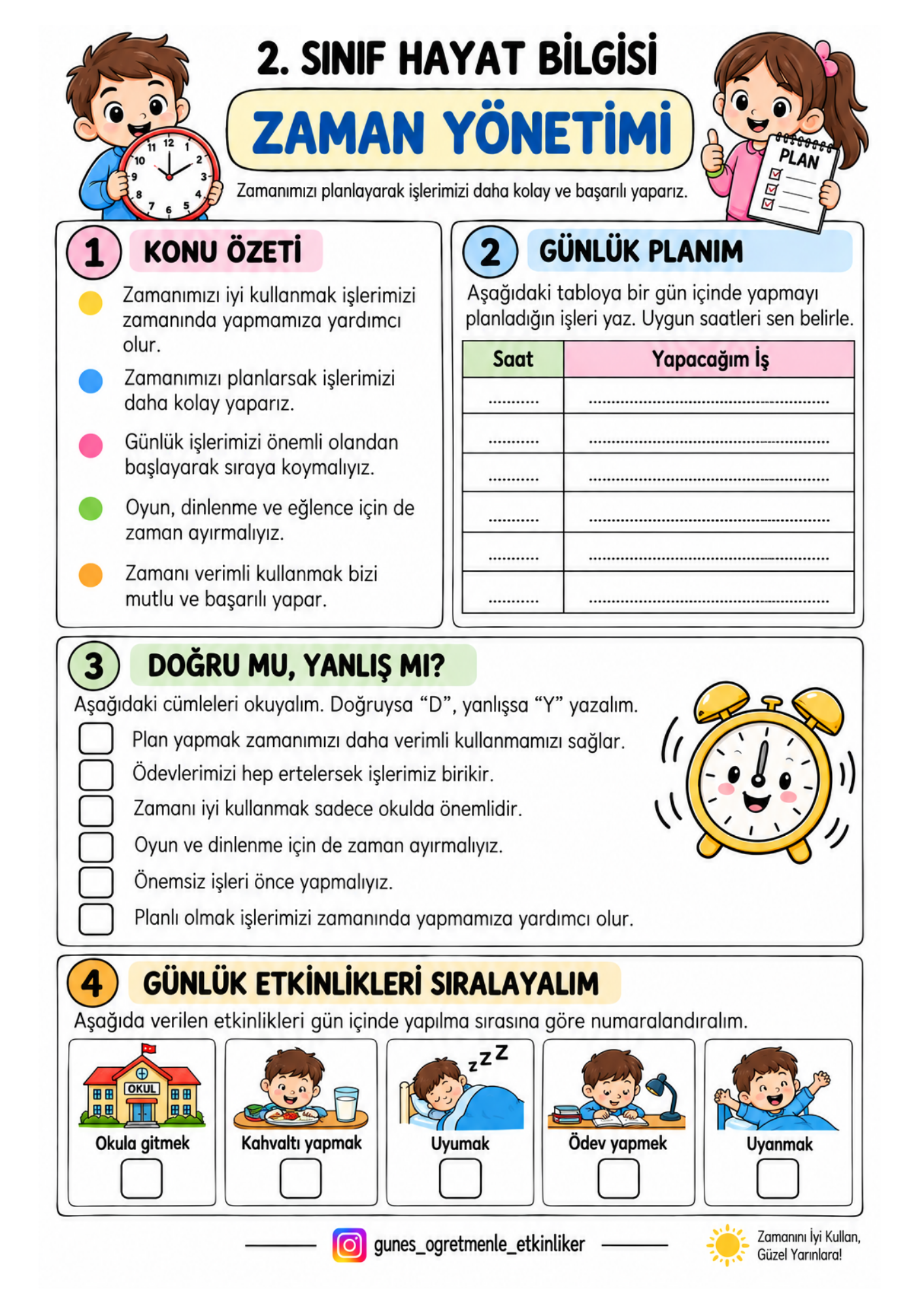 2.Sınıf Hayat Bilgisi Zaman Yönetimi