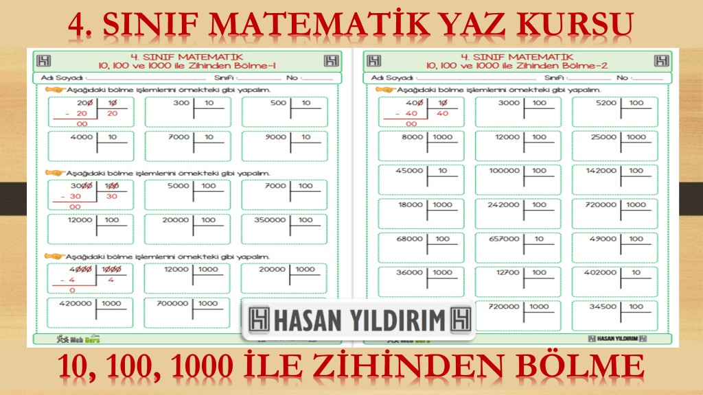 4.Sınıf Matematik Yaz Kursu - 10, 100 ve 1000 ile Zihinden Bölme (4.Sınıfa Hazırlık)