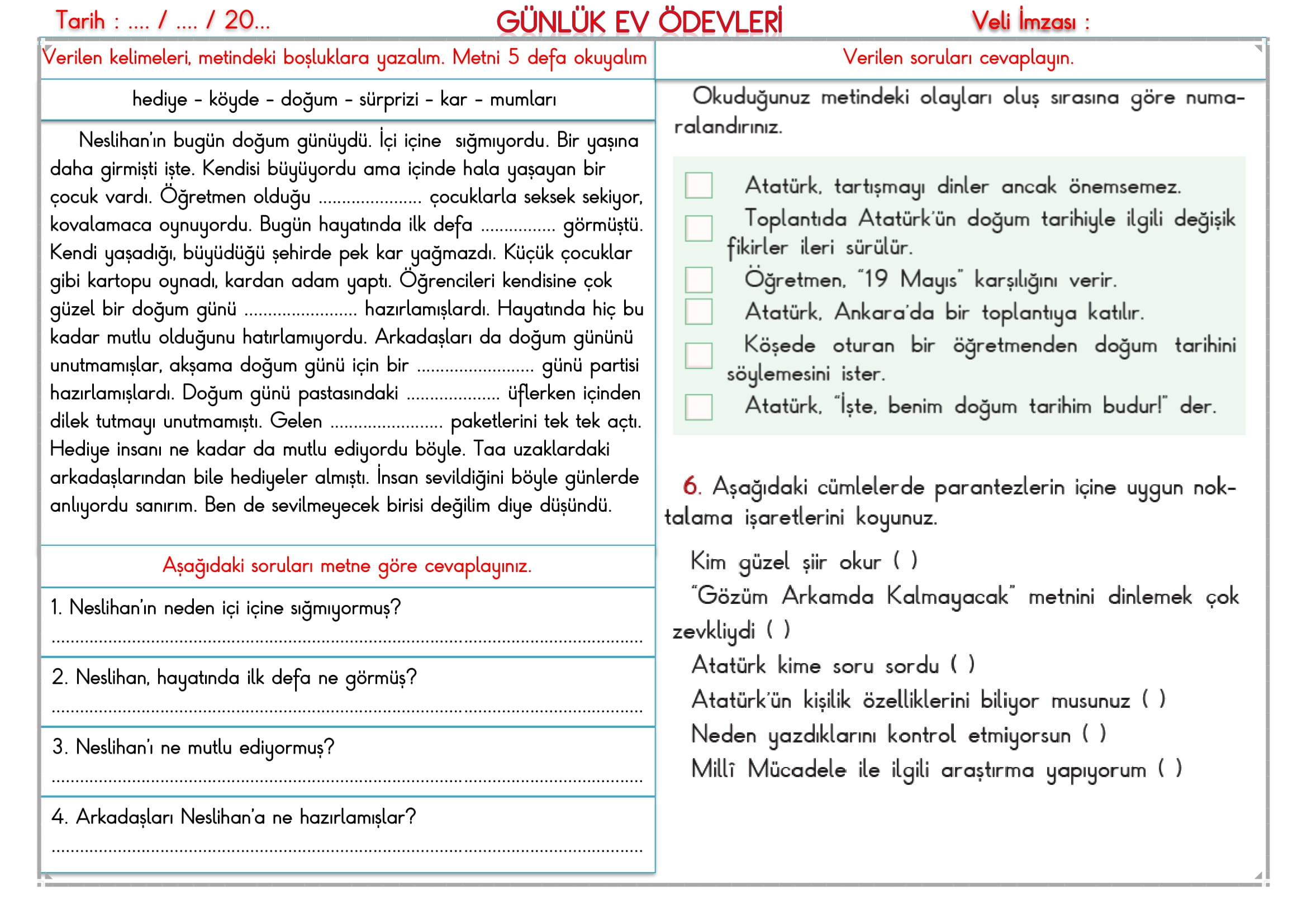 2.Sınıf - 08 Aralık 2025 Günlük Ev Ödevleri