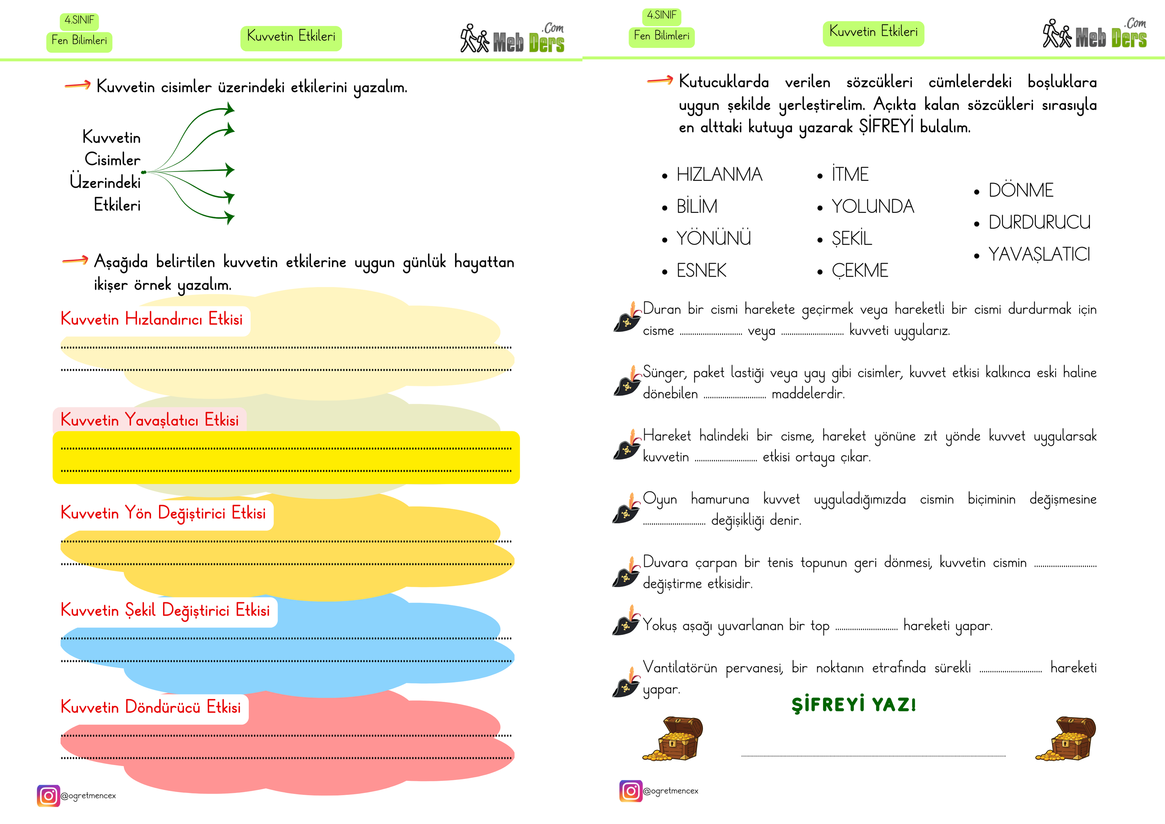 4. Sınıf Fen Bilimleri Kuvvetin Cisimler Üzerine Etkileri Çalışma Kağıdı (2 Sayfa)