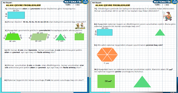 4. Sınıf Matematik Alan ve Çevre Problemleri