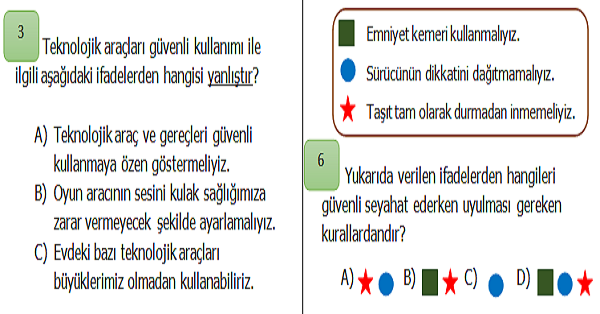 2.Sınıf Hayat Bilgisi Güvenli Hayat Ünite Değerlendirmesi