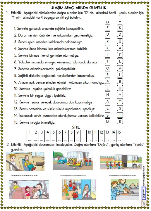 2. Sınıf Hayat Bilgisi Ulaşım Araçlarında Güvenlik Etkinliği 1