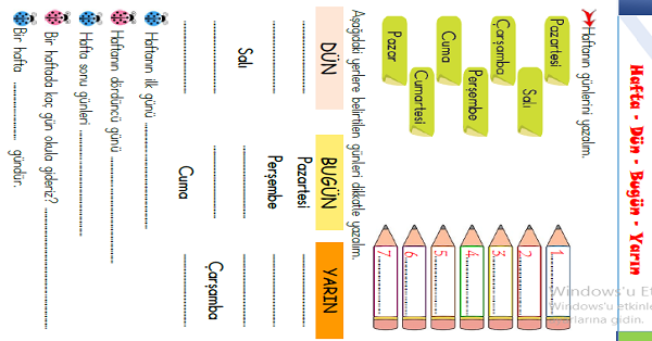 1.Sınıf Matematik Gün, Hafta ve Ay (6 Sayfa)