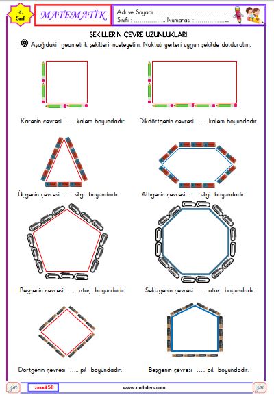 3. Sınıf Matematik Şekillerin Çevre Uzunlukları Etkinliği 1