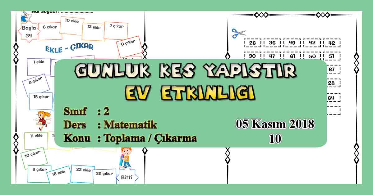 Günlük Kes Yapıştır Ev Etkinliği -  İki Basamaklı Toplama / Çıkarma