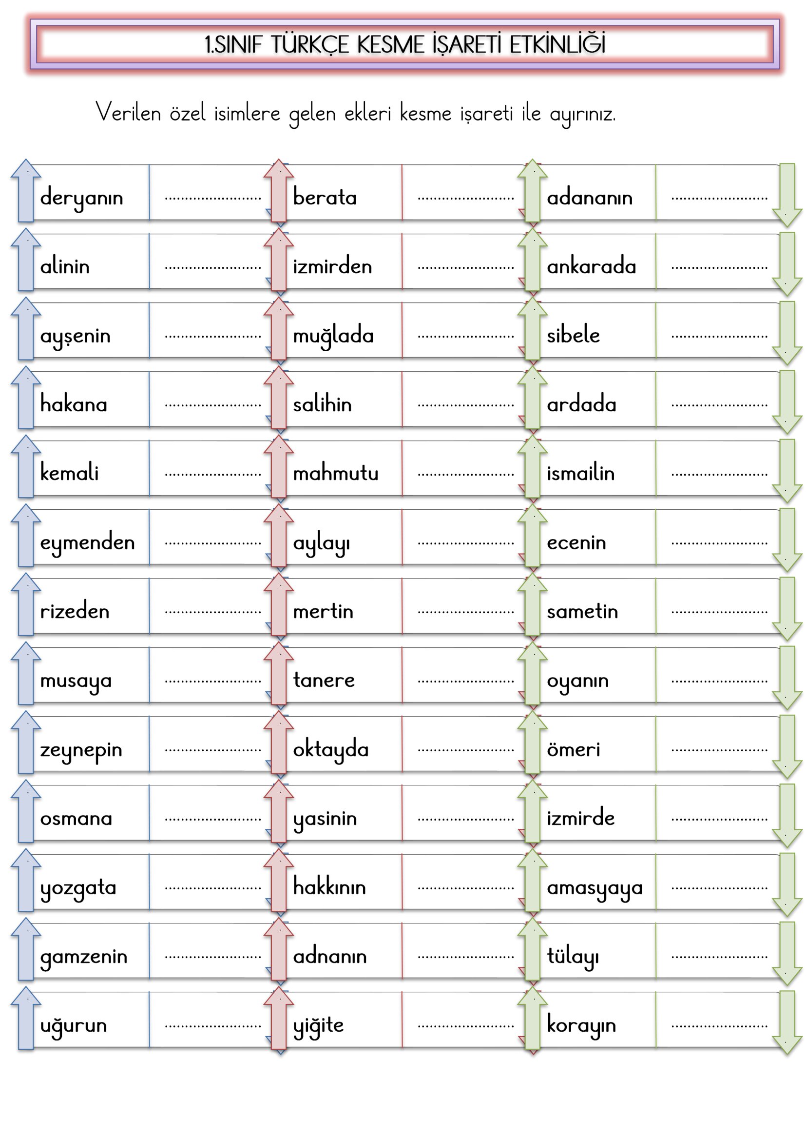 1.Sınıf Türkçe Kesme İşareti Etkinliği-2