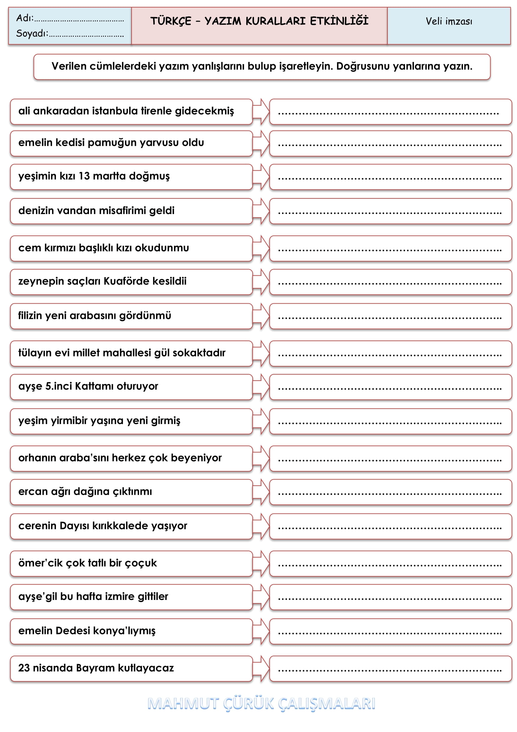 2.Sınıf - Türkçe - Yazım Kuralları Etkinliği