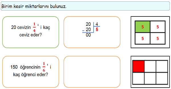 4.Sınıf Matematik Bir Çokluğun Belirtilen Basit Kesir Kadarını Bulma-1