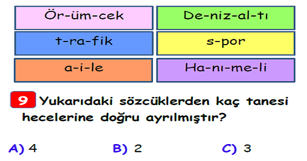 3.Sınıf Türkçe Hece Yaprak Test