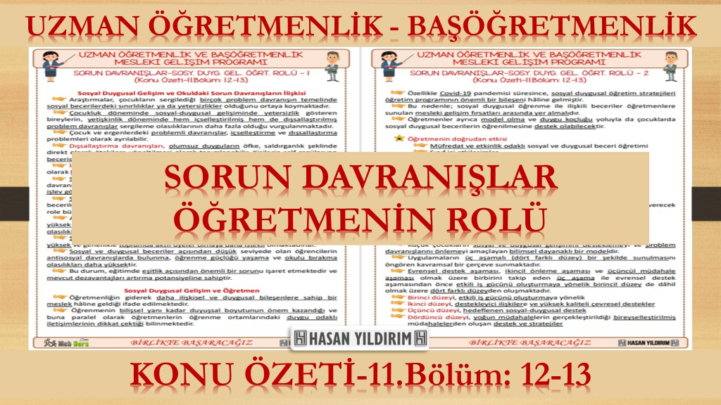 Sorun Davranışlar - Sosyal Duygusal Gelişimde Öğretmenin Rolü (Konu Özeti-11. Bölüm: 12-13)